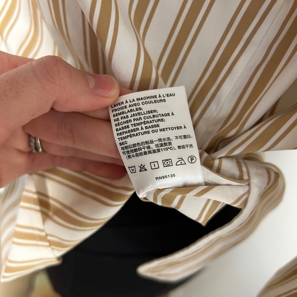 Lafayette 148 New York Tan White Striped Button Down Shirt Blouse M FAB#1Q57 - Picture 7 of 7